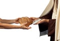 Jesus gives bread and fish Royalty Free Stock Photo