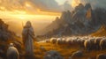 Jesus The Good Shepherd, Jesus and lambs. Royalty Free Stock Photo