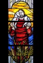 Jesus the Good Shepherd, stained glass window in Chapel at cemetery in Ursberg, Germany