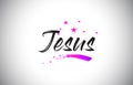 Jesus Handwritten Word Font with Vibrant Violet Purple Stars and Confetti Vector