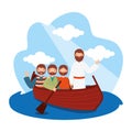 Jesus with his disciples in the boat. vector