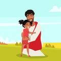 Jesus Hugging a little girl, feeling love and care, in the arms of the savior