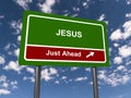jesus just ahead traffic sign on blue sky Royalty Free Stock Photo