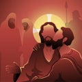 Jesus kissed by Judas in the Garden of Gethsemane Royalty Free Stock Photo