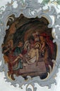 Jesus Is Laid In The Tomb, Way Of The Cross, Fresco On The Ceiling Of The Church Of Our Lady Of Sorrows In Rosenberg, Germany