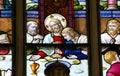 Jesus at Last Supper on Maundy Thursday - Stained Glass in Mechelen Cathedral Royalty Free Stock Photo