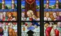 Jesus at Last Supper on Maundy Thursday - Stained Glass in Mechelen Cathedral Royalty Free Stock Photo