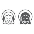 Jesus line and glyph icon, portrait and christ,