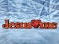 jesus love me is made of wood with a white background Royalty Free Stock Photo