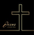 Jesus Loves You Christian Elegant Illustration with Cross in Black and Gold Background