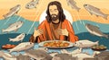 Jesus make the miracle of bread and fishes