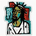 jesus man sticky sticker white background creative and strange hight detailed raw expressive Royalty Free Stock Photo