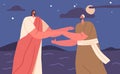 Jesus And Peter Walking On Water Remarkable Biblical Narrative Scene Captures The Miracle Of Faith Vector Illustration