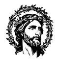 Jesus Portrait in a wreath hand drawn sketch in doodle style Vector illustration