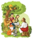 Jesus reading the Bible to children and animals