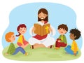 Jesus reading the bible to kids Royalty Free Stock Photo