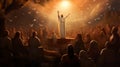 Jesus resurrected with disciples. Easter theatrical reconstruction. Awesome acting game. Betrayal, death and resurrection of Jesus