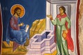 Jesus and the Samaritan woman, fresco in the Church of Saint Paraskeva of the Balkans near Saint Naum Monastery, Ohrid Royalty Free Stock Photo