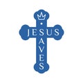 Jesus saves. Cross, crown, creative text, flat isolated Christian illustration Royalty Free Stock Photo