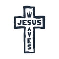 Jesus saves religious lettering brush illustration art design for Christian Bible church t-shirt, print, postcard Royalty Free Stock Photo