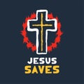 Jesus saves religious lettering brush illustration art design for Christian Bible church t-shirt, print, postcard Royalty Free Stock Photo