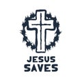 Jesus saves religious lettering brush illustration art design for Christian Bible church t-shirt, print, postcard Royalty Free Stock Photo