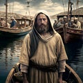 Jesus by the Sea of Galilee. AI Generative.