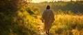 Jesus Serenely Walking Alone On An Ancient Outdoor Path Royalty Free Stock Photo