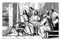 A Woman Washes and Anoints Jesus` Feet vintage illustration