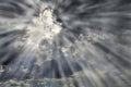 Jesus in Sky Clouds with Rays of Light