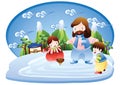 jesus spinning a top with children. Vector illustration decorative design Royalty Free Stock Photo