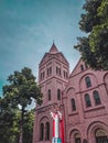 Old Church historical picture. Jesus Christ statue in front Royalty Free Stock Photo