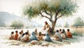 Jesus teaching children under a Tree