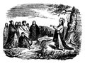 Jesus Preaches to a Crowd vintage illustration