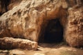 Jesus tomb stone rolled away light inside, cave