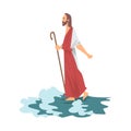Jesus Walking on the Water as Miracle from New Testament in Bible Vector Illustration