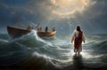 Jesus walks on water across the sea and calms the storm