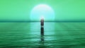 Jesus walks on water, Miracles of Jesus Christ,The prophet of God , 3D Render with green and blue color