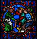 Jesus washing feet of Saint Peter on Maundy Thursday - Stained G Royalty Free Stock Photo