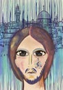 Jesus weep over Jerusalem. Contemporary art Royalty Free Stock Photo