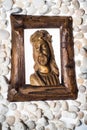 Jesus wood carving in wood frame