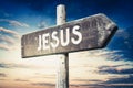 Jesus - wooden signpost, roadsign with one arrow Royalty Free Stock Photo