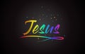 Jesus Word Text with Handwritten Rainbow Vibrant Colors and Confetti