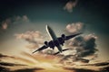 Jet Aeroplane Landing From Bright Sunset Sky Royalty Free Stock Photo