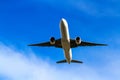 Jet airliner flying under blue sky Royalty Free Stock Photo