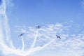 Jet airplane flying with smoke Royalty Free Stock Photo