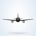 Jet airplane icon, front view. Plane flying in the sky. Aeroplane travel symbol. vector illustration Royalty Free Stock Photo