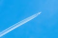 Jet in the blue sky. Diagonal view. Aircraft travel