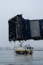 Jet bridge under wet snow at Vnukovo airport