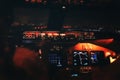 Jet cockpit and runway lights during a night landing Royalty Free Stock Photo